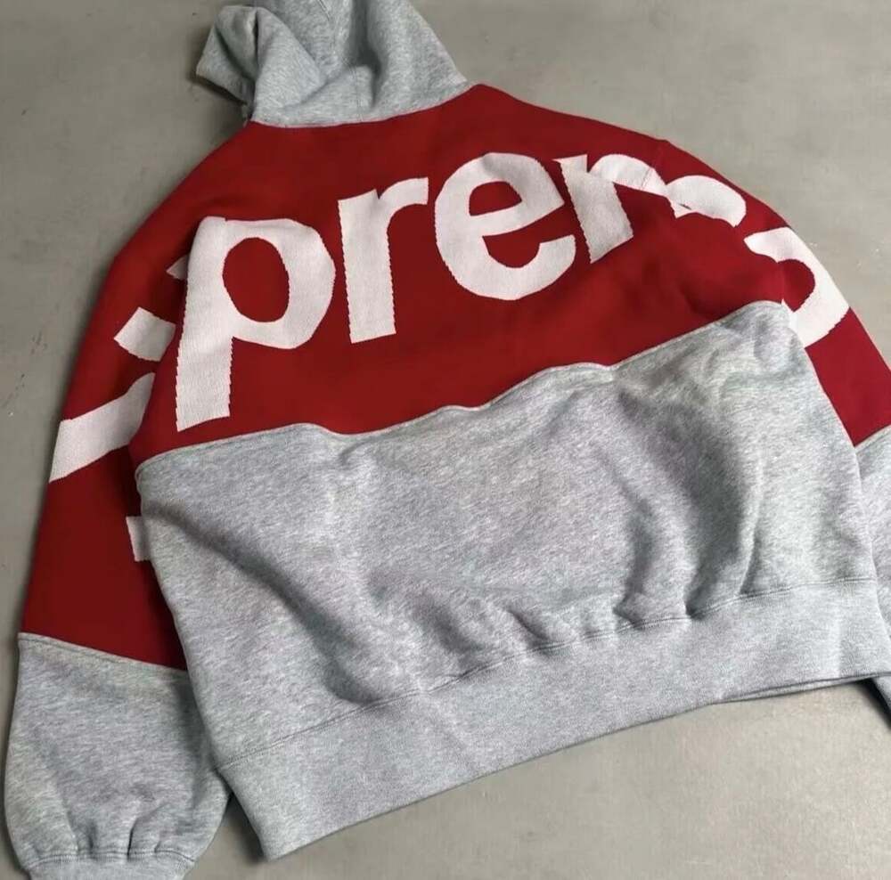Supreme Big Logo Jacquard Hooded Sweatshirt Heather Grey Red